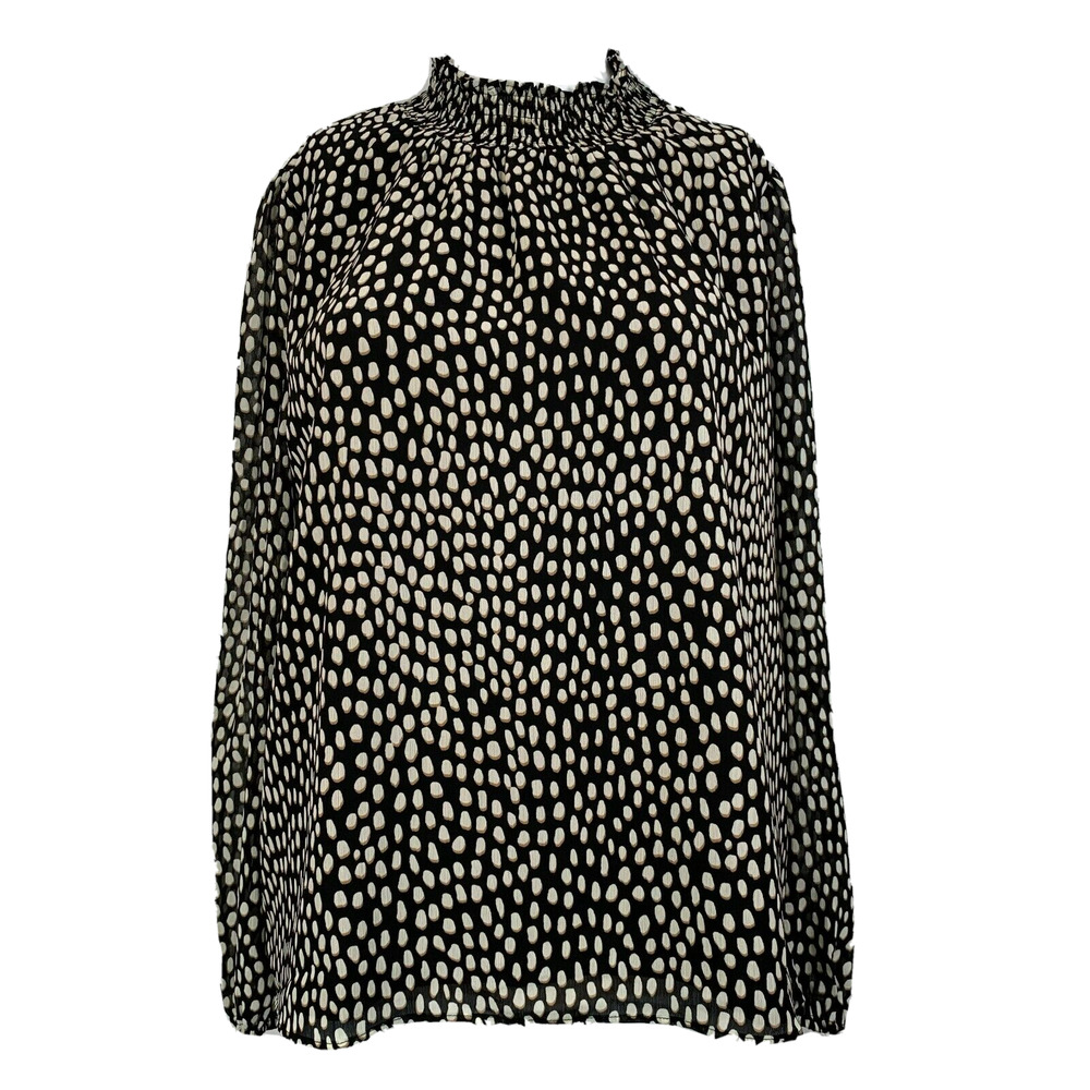 J Crew Shirt Womens Sz S Black White Oncilla Cat Blouse Neck Animal Print